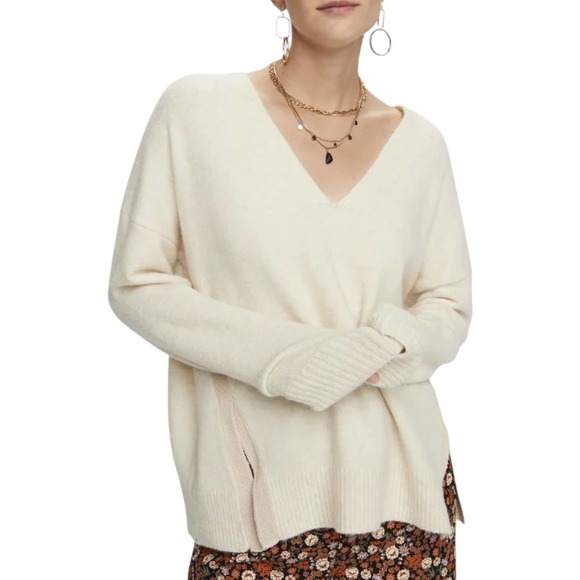 Scotch & Soda Neutral Fuzzy Cozycore V-neck Pullover Oversized Sweater Cream L - Picture 1 of 11
